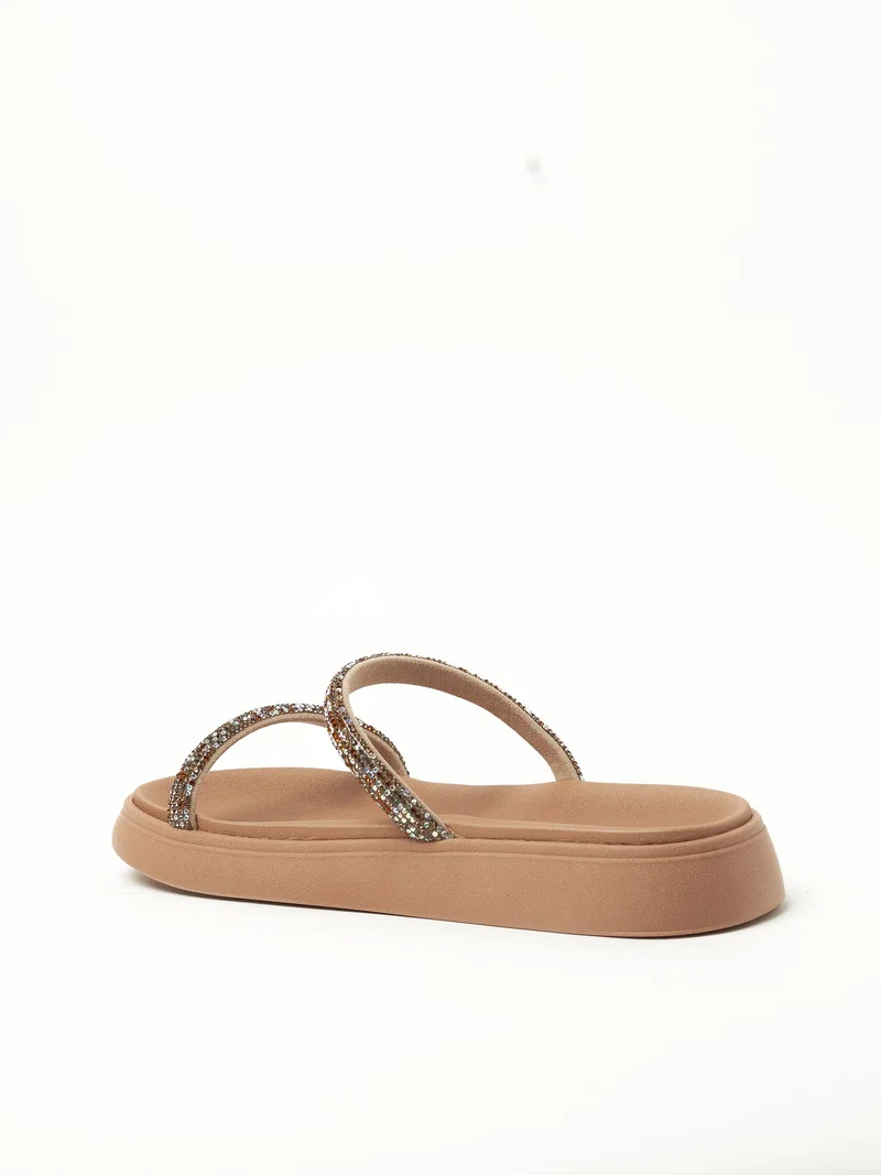 Moleca  MOLECA Flat Sandals for LADIES – Beige SANDALS with Slip On | Comfortable PU Upper & TPR Sole for Women | Best Price UAE