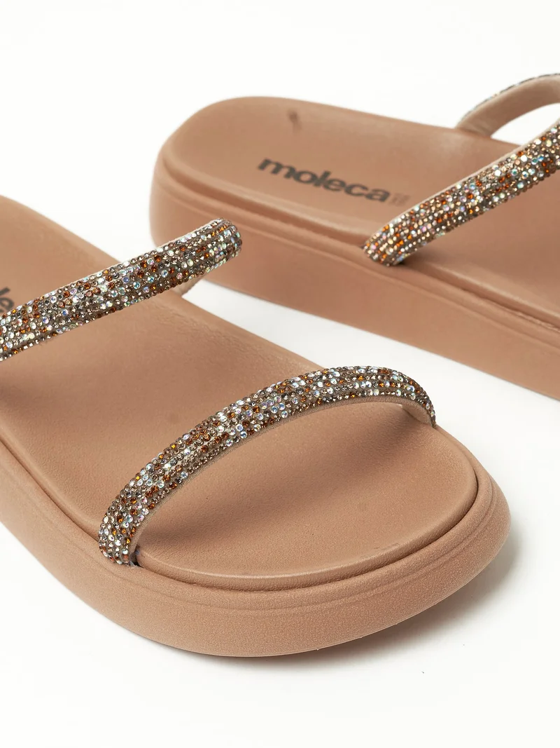 Moleca  MOLECA Flat Sandals for LADIES – Beige SANDALS with Slip On | Comfortable PU Upper & TPR Sole for Women | Best Price UAE