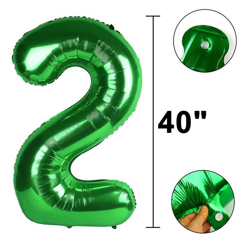 Kelfuoya 40 Inch Balloon 2 Number Balloons,Giant Number 2 Balloons Foil Mylar Helium Green Number Balloons for 12th 20th 21st Birthday Party Supplies Anniversary Event Celebration Decorations - Image 2