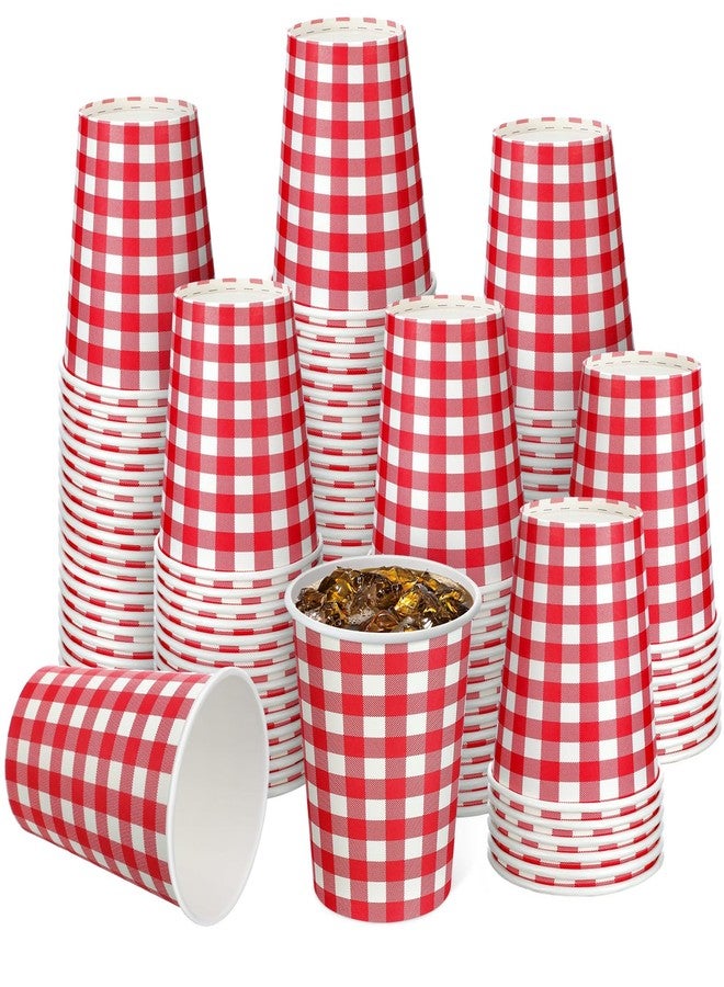 Jingmore 100 Count Gingham Party Paper Cups 9 oz Plaid Disposable Hot/cold Beverage Drinking Cups for Spring Easter Picnic BBQ Birthday Party Supplies Decorations(Red and White Gingham) - Image 1