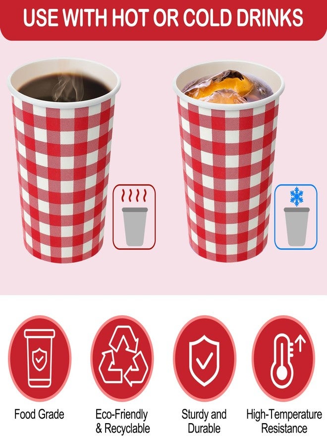 Jingmore 100 Count Gingham Party Paper Cups 9 oz Plaid Disposable Hot/cold Beverage Drinking Cups for Spring Easter Picnic BBQ Birthday Party Supplies Decorations(Red and White Gingham) - Image 5