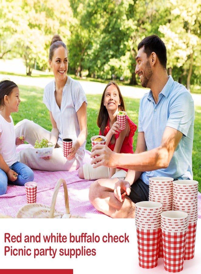Jingmore 100 Count Gingham Party Paper Cups 9 oz Plaid Disposable Hot/cold Beverage Drinking Cups for Spring Easter Picnic BBQ Birthday Party Supplies Decorations(Red and White Gingham) - Image 4