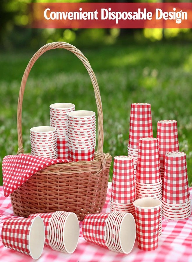 Jingmore 100 Count Gingham Party Paper Cups 9 oz Plaid Disposable Hot/cold Beverage Drinking Cups for Spring Easter Picnic BBQ Birthday Party Supplies Decorations(Red and White Gingham) - Image 2