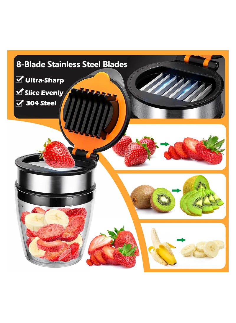 SYOSI قطاعة فواكه، قطاعة فراولة، قطاعة موز، قاطع كيوي، قطاعة بيض فراولة من الفولاذ المقاوم للصدأ، لصنع سلطة فواكه وخضروات بسرعة، للفواكه اللينة، مقاومة للتآكل (1 عبوة) - Image 2