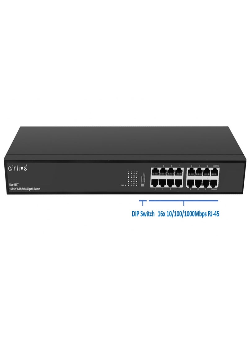 airlive - plug-and-play Fast Gigabit Ethernet switch , Live-16GT switch is equipped with 16x 10/100/1000Mbps - Image 1