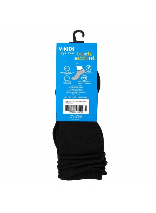 Boys Cotton School Uniform Socks, 5-Pair Pack, Black - Image 4