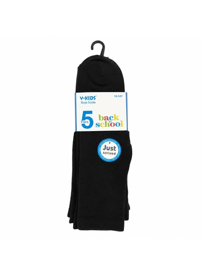 Boys Cotton School Uniform Socks, 5-Pair Pack, Black - Image 1