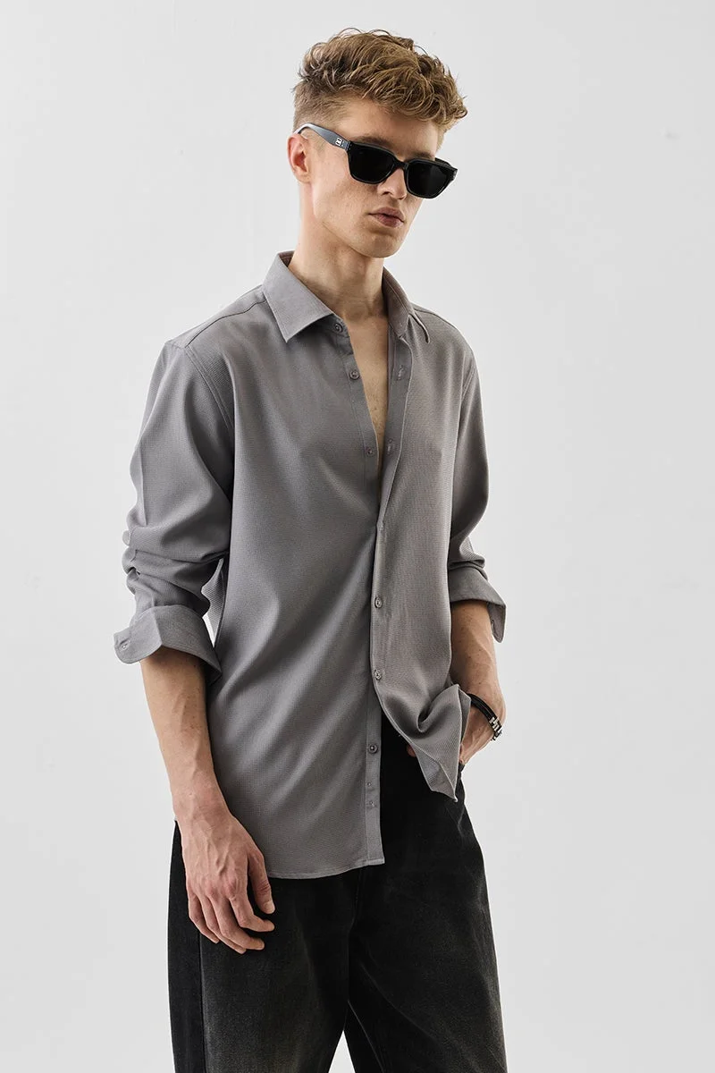 SNITCH Grey Solid Long Sleeve Slim Fit Shirt