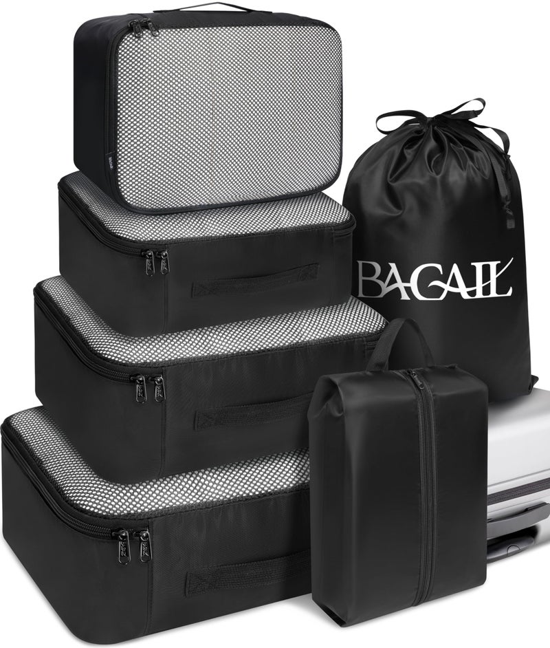 BAGAIL 6 Set Packing Cubes Luggage Packing Organizers for Travel Accessories-Black - Image 1