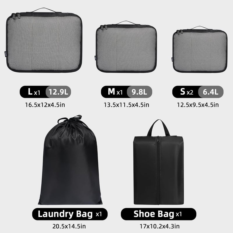 BAGAIL 6 Set Packing Cubes Luggage Packing Organizers for Travel Accessories-Black - Image 2