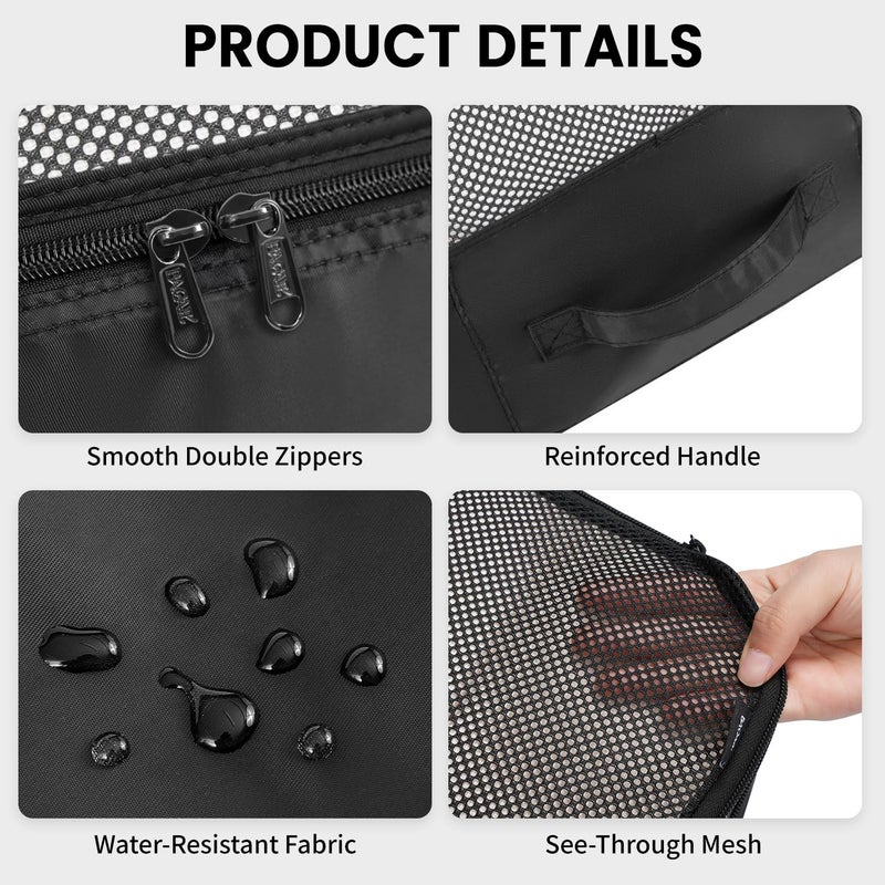 BAGAIL 6 Set Packing Cubes Luggage Packing Organizers for Travel Accessories-Black - Image 4