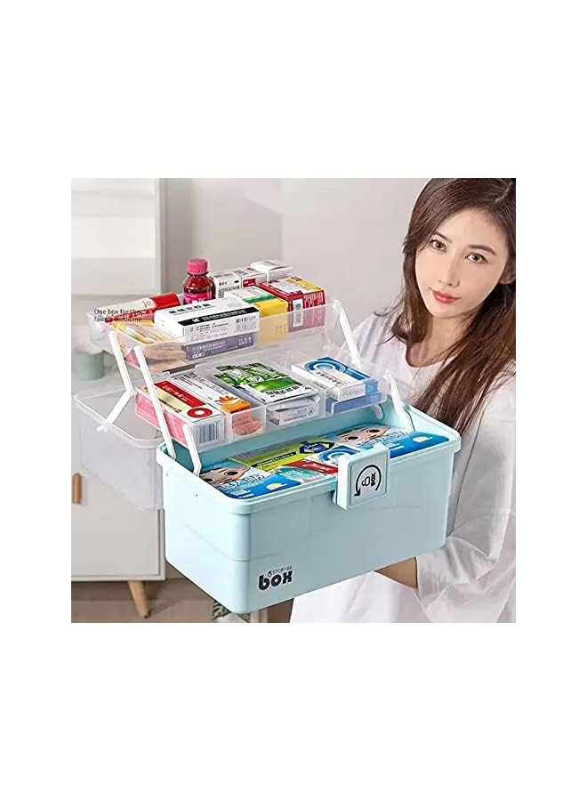 Raxoom Large Plastic Medical Box, Family Emergency Medical Travel Kit, Child Proof Medicine Organizer Pill Case With Compartments And Handle, Medicine/Jewelry Storage Organiser  - Image 2