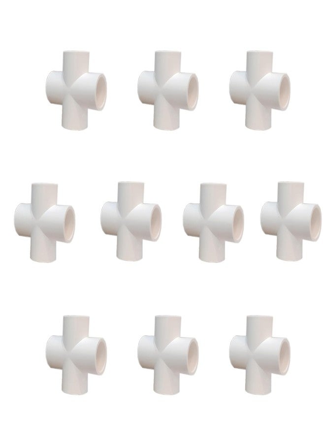 HPF 3/4" Cross Tee 4 Way UPVC | 3/4 Inch 4way PVC | Heavy Duty 4 Way Connector for Furniture & DIY | 4Way Pipe Joint | 4 Side Connector for Greenhouse Garden Tent (10, 3/4", Cross Tee) - Image 1