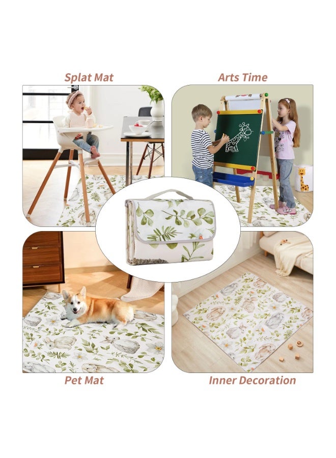 insular Large Waterproof Baby Splat Mat for Eating and Play, 130x130 Cm, Rabbit, Anti-Slip Floor Protection for Under High Chairs, Arts and Crafts, Portable Indoor Outdoor Use (Multicolour) - Image 4