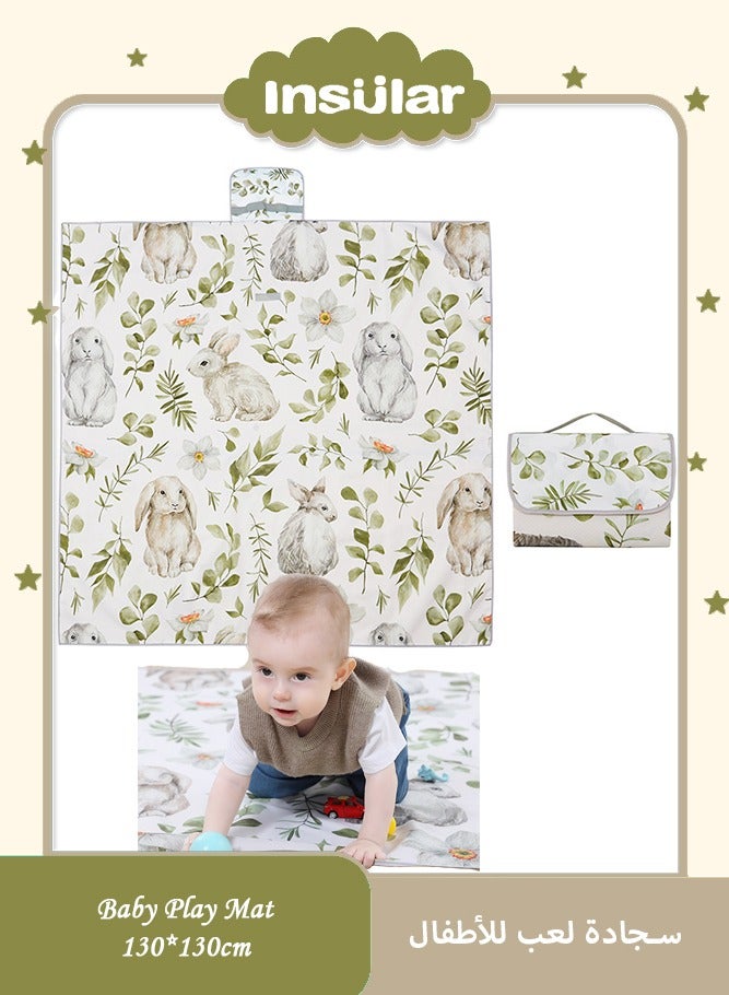 insular Large Waterproof Baby Splat Mat for Eating and Play, 130x130 Cm, Rabbit, Anti-Slip Floor Protection for Under High Chairs, Arts and Crafts, Portable Indoor Outdoor Use (Multicolour) - Image 1