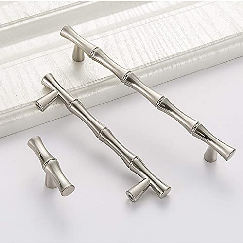 ESreake 6Pcs Bamboo Shape Solid Zinc Alloy Cabinet Knobs Handle pulls, Dresser Drawer Cabinet Cupboard Closet Door Pull Decorative Furniture Accessories Knobs (Single Hole, Silver) - Image 4