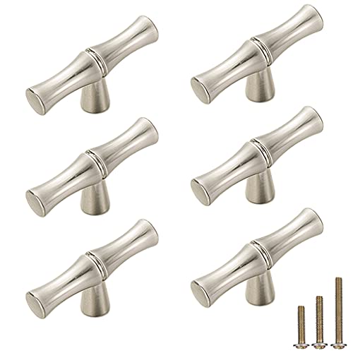 ESreake 6Pcs Bamboo Shape Solid Zinc Alloy Cabinet Knobs Handle pulls, Dresser Drawer Cabinet Cupboard Closet Door Pull Decorative Furniture Accessories Knobs (Single Hole, Silver) - Image 1