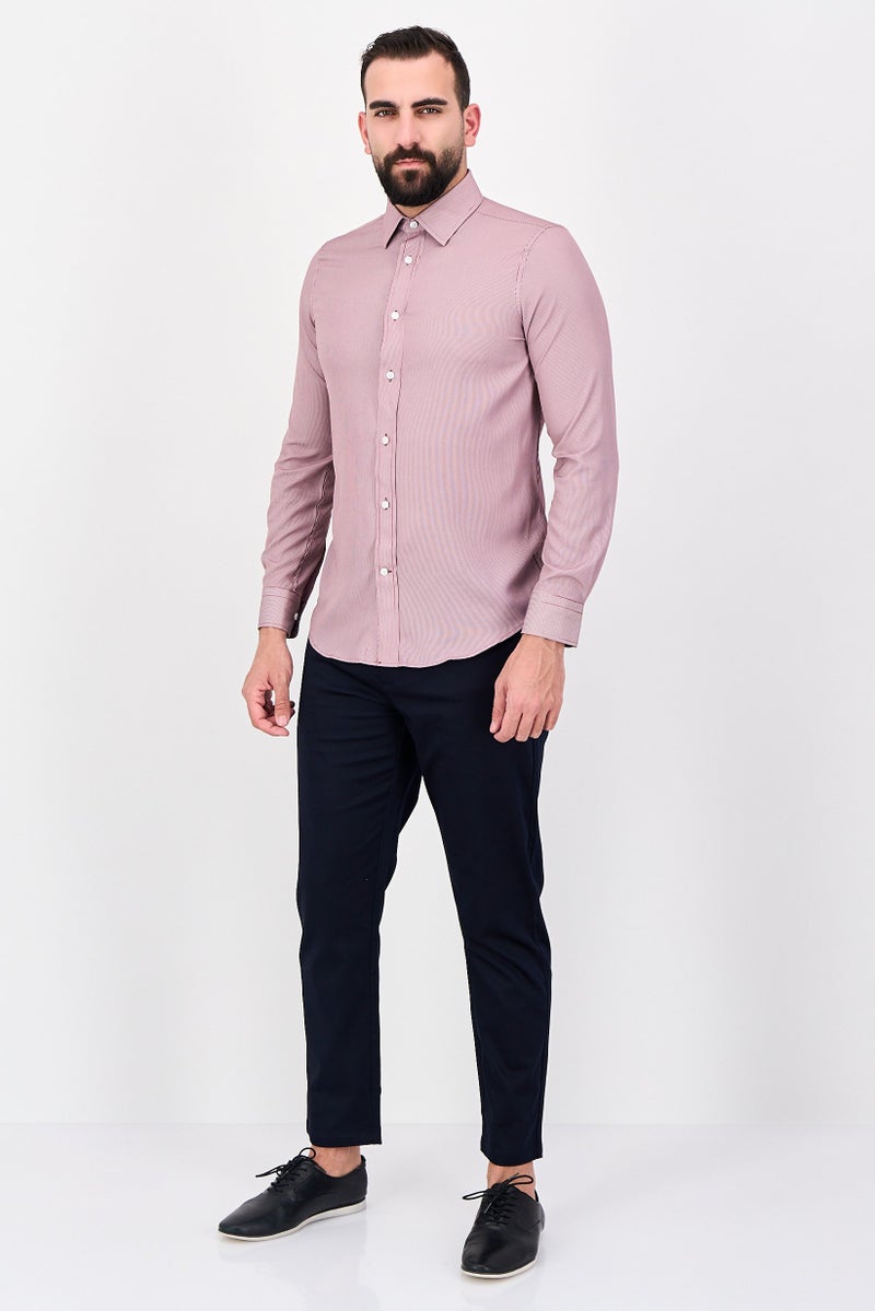 Scotch & Soda قميص رسمي بأكمام طويلة للرجال بتصميم عصري مخطط، بورغندي - Image 4