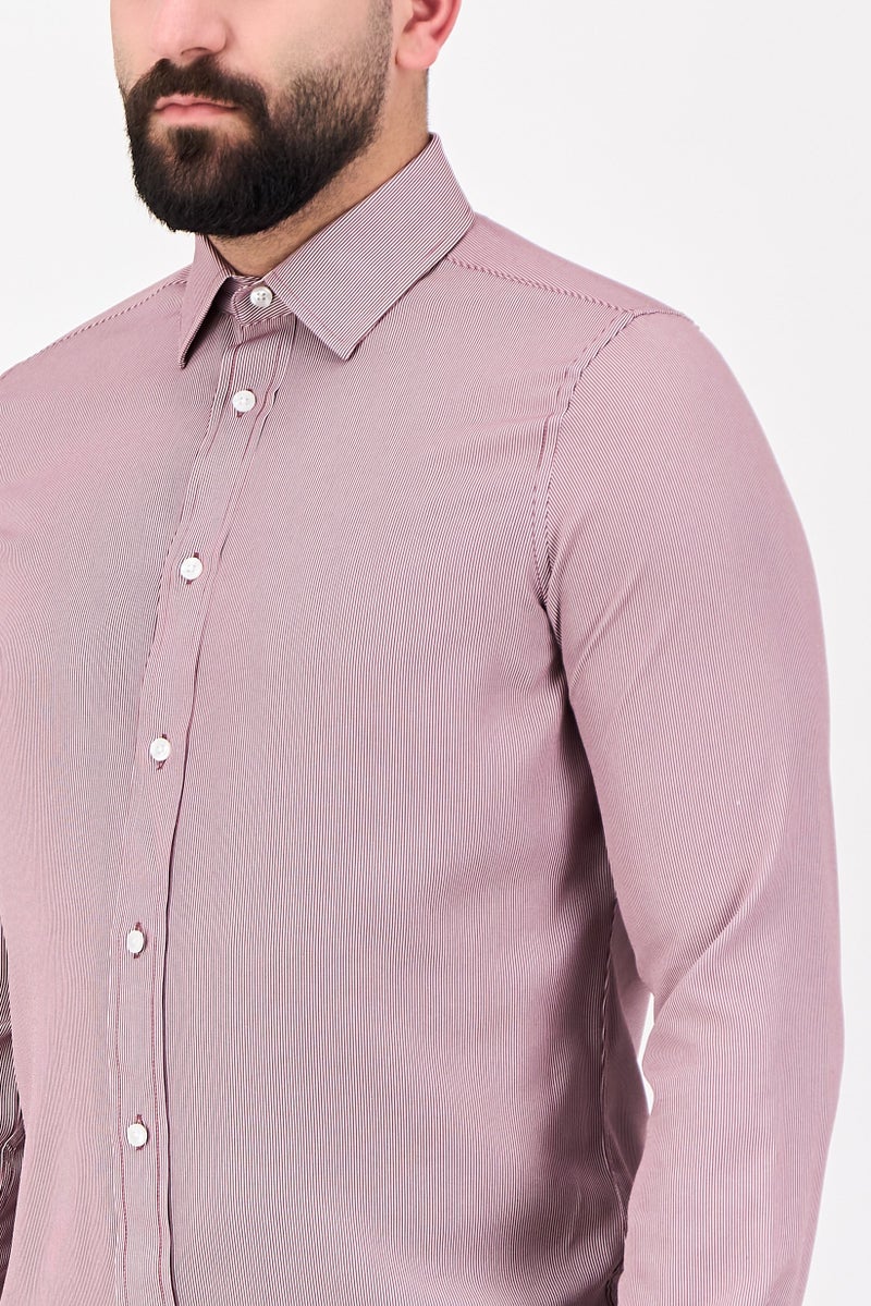 Scotch & Soda قميص رسمي بأكمام طويلة للرجال بتصميم عصري مخطط، بورغندي - Image 2