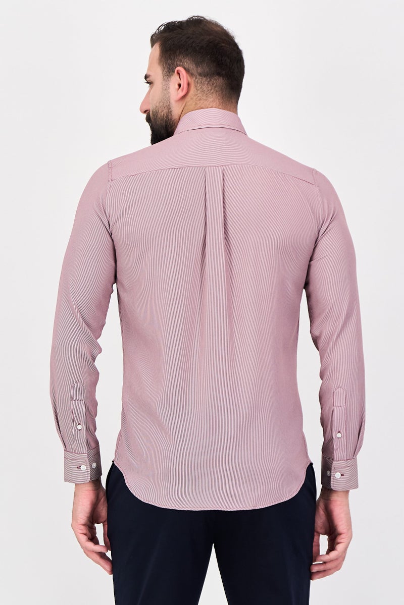 Scotch & Soda قميص رسمي بأكمام طويلة للرجال بتصميم عصري مخطط، بورغندي - Image 3