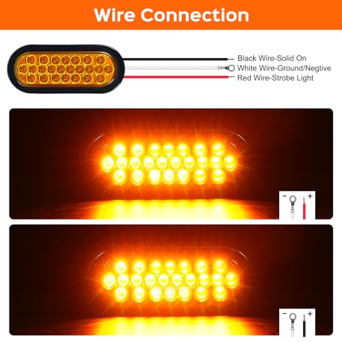 PVerandio 4Pcs 6.3" Oval LED Strobe Lights Amber 24 LED Trailer Tail Lights 6.3 Inch Oval LED Strobe Light Stop Turn Tail Light Brake Lights w/Grommets 3-Prong Wire Pigtails 10-30V Waterproof - Image 2