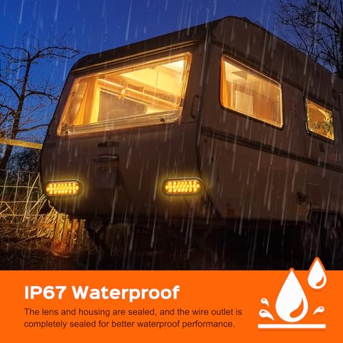 PVerandio 4Pcs 6.3" Oval LED Strobe Lights Amber 24 LED Trailer Tail Lights 6.3 Inch Oval LED Strobe Light Stop Turn Tail Light Brake Lights w/Grommets 3-Prong Wire Pigtails 10-30V Waterproof - Image 4