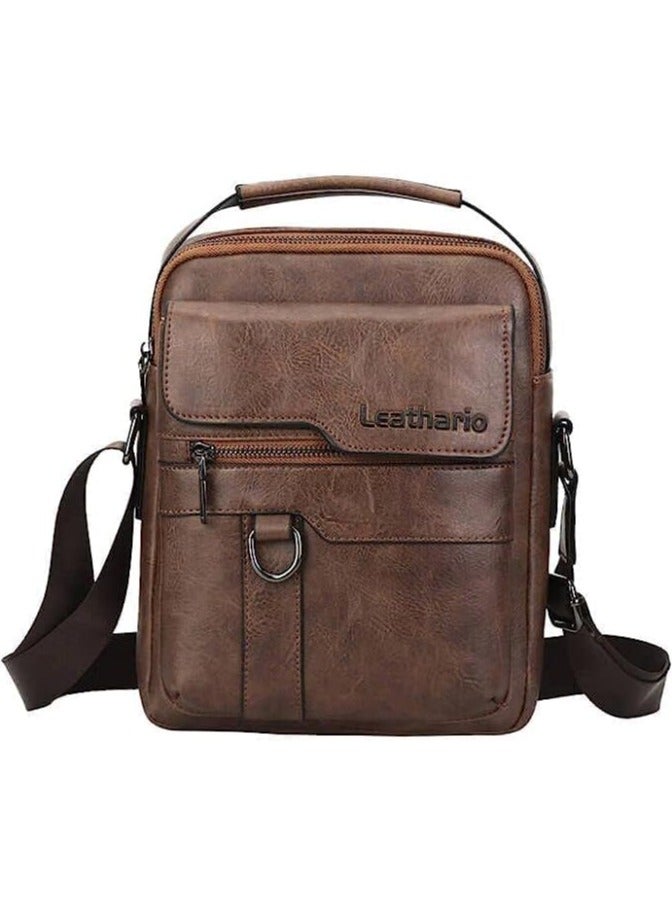 Men's Leather Lithario Crossbody Bag, Stylish and Functional Shoulder Bag with Multiple Pockets, Ideal for Everyday Use and Travel, Brown H - Image 1