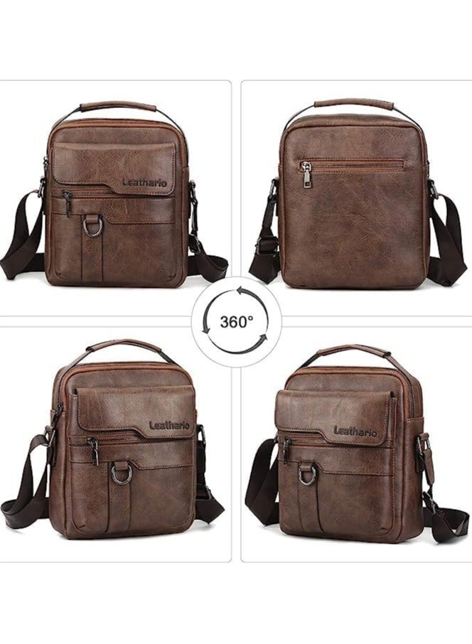 Men's Leather Lithario Crossbody Bag, Stylish and Functional Shoulder Bag with Multiple Pockets, Ideal for Everyday Use and Travel, Brown H - Image 3