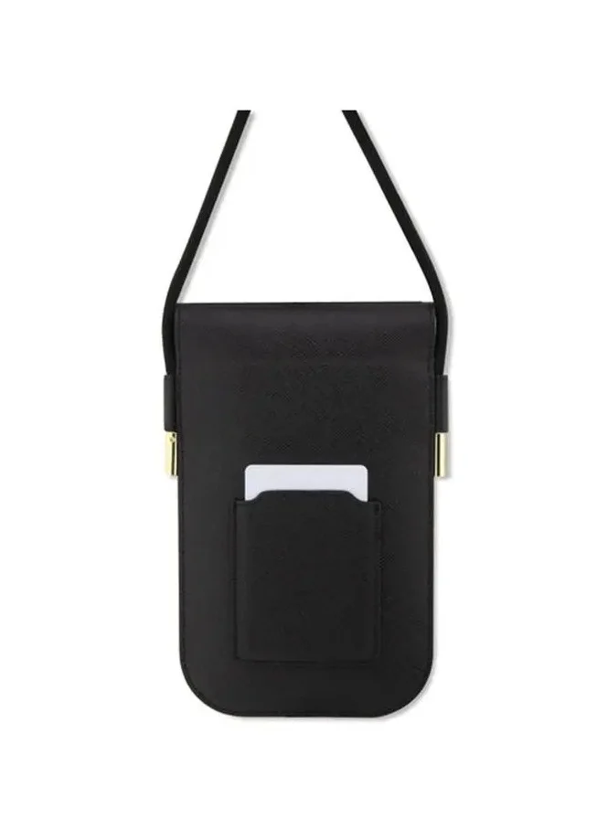 GUESS Saffiano Phone Bag Wallet with Embossed Logo, Adjustable Padded Shoulder Strap, Lightweight & Easy to Carry - Black