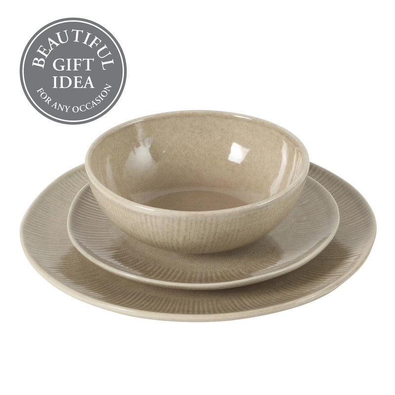 Gibson Elite Sandy Pines Stoneware Plates and Bowls Set - 12 Piece Reactive Glaze Dinnerware Set - Service for 4 - Dishwasher and Microwave Safe - Cream Taupe - Image 4