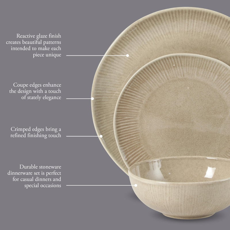 Gibson Elite Sandy Pines Stoneware Plates and Bowls Set - 12 Piece Reactive Glaze Dinnerware Set - Service for 4 - Dishwasher and Microwave Safe - Cream Taupe - Image 3