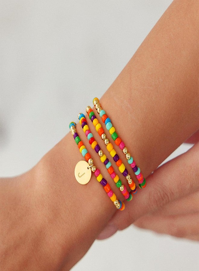 GWH Easter Basket Stuffers - Easter Gifts for Daughters Sons 4PCS Colorful Beaded Initial S Bracelets for Women, Fade-Resistant Cute Stretch Heart Letter Bracelet Initial Stackable Bracelet Jewelry for Daughters - Image 5