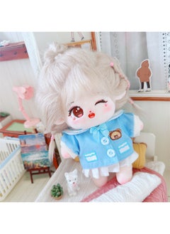 20cm Non-attribute Star Doll Humanoid Doll Plush Toy Gentle Internet Celebrity Cute Cotton Doll Nude Doll-Specifications:There Is A Skeleton 20cm-Color:Wen Wan Blue Cute Uniform Two-Piece Set
