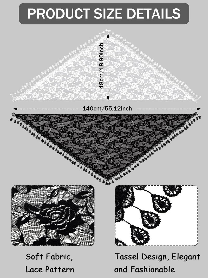 BOARDFEB 2 Pcs Mass Veil Triangle Mantilla Cathedral Head Covering Chapel Veil Lace Shawl Latin Scarf Latin Mass Head Covering Veils for Bridal Women - Image 3