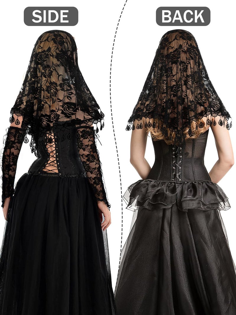 BOARDFEB 2 Pcs Mass Veil Triangle Mantilla Cathedral Head Covering Chapel Veil Lace Shawl Latin Scarf Latin Mass Head Covering Veils for Bridal Women - Image 5