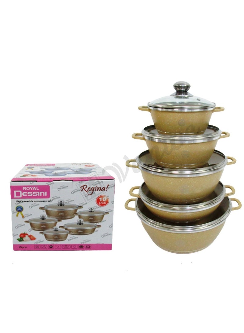 Dessini Regina DESSINI 10-Piece Non-Stick Cookware Set 1 x Casserole (18), Casserole (22), Casserole (26), Casserole (30), Shallow Casserole (26)cm Gold