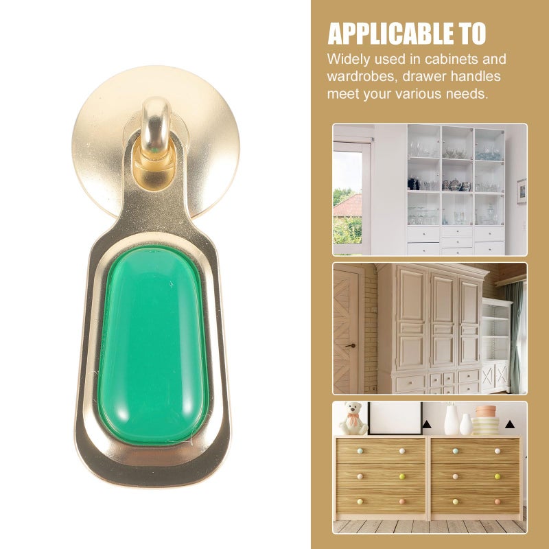 Antique Style Zinc Alloy Cabinet Knob Drawer Handle With Decorative Green Jade Inlaid Pull - Image 4