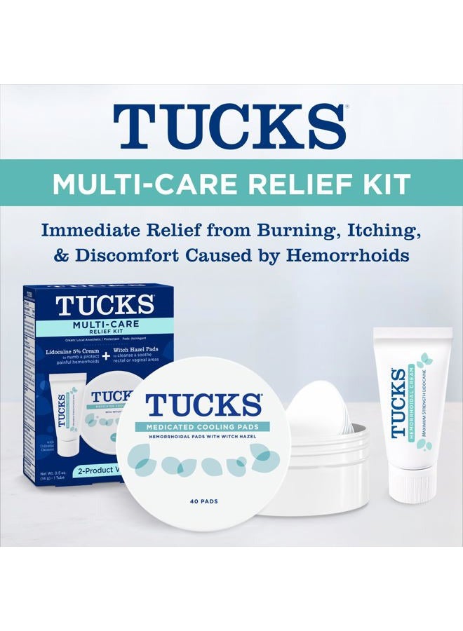 Tucks Tucks Multi-Care Relief Kit – 40 Count Witch Hazel Pads & 0.5 oz. Lidocaine Cream - Protects from Irritation, Hemorrhoid Treatment Medicated Pads Used by Hospitals - Image 2