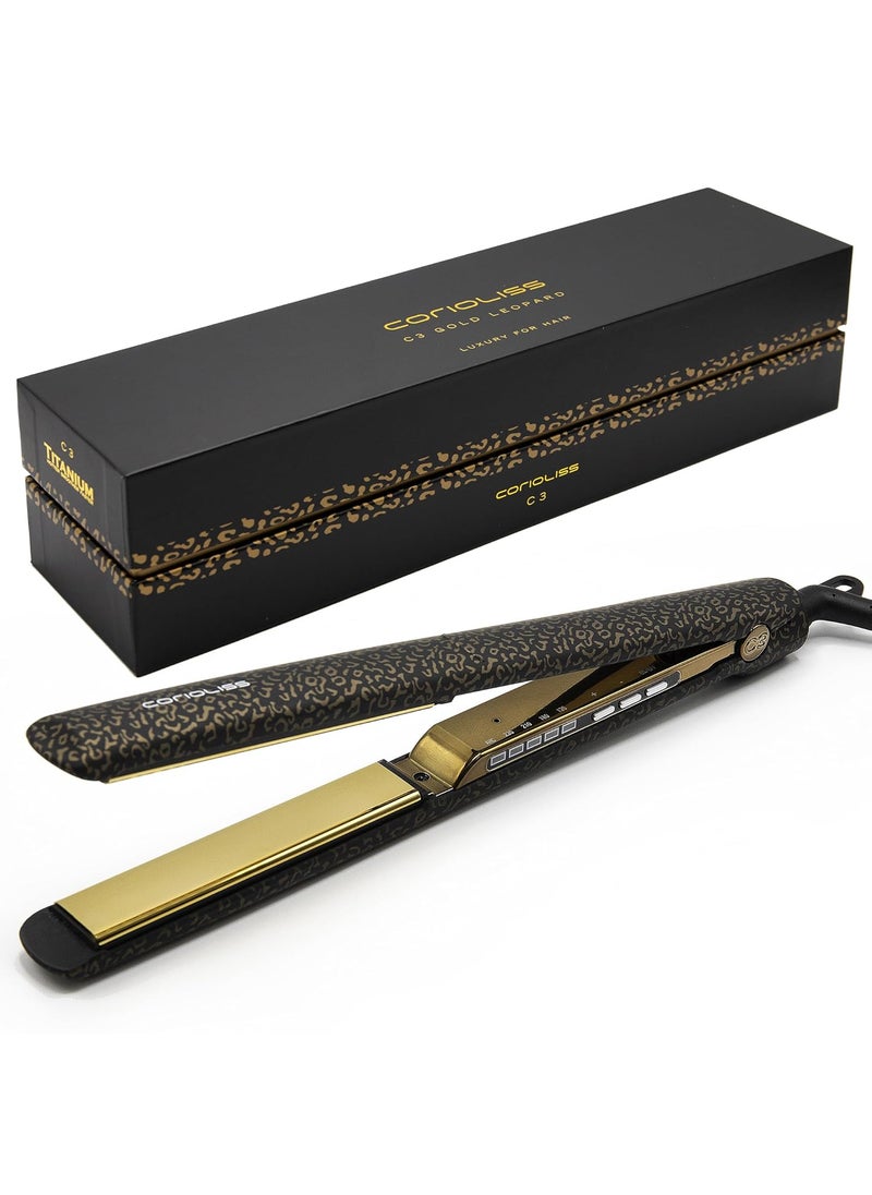 Corioliss Corioliss C3 Hair Straightener Flat Iron Professional for Hair Titanium Plates Control Temperature Women Leopard Gold Soft Touch 