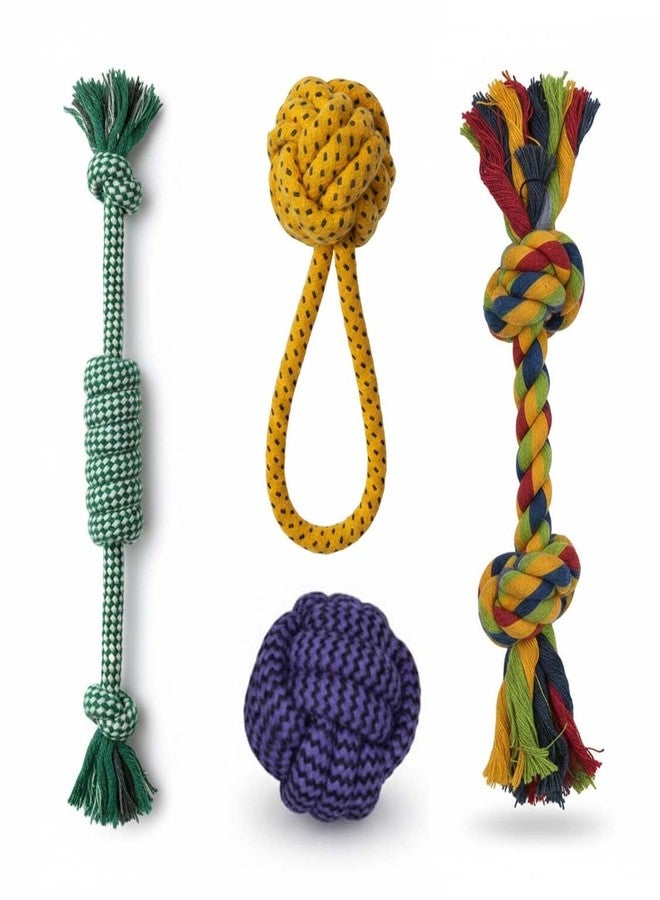 PETS EMPIRE Dog Chew Toy Dog Toys with Knots Combo of 4 Ropes All Puppy Breeds & Aggressive Chewers, Teething Rope, Fetching Toy for Interactive Play and Training - Image 1