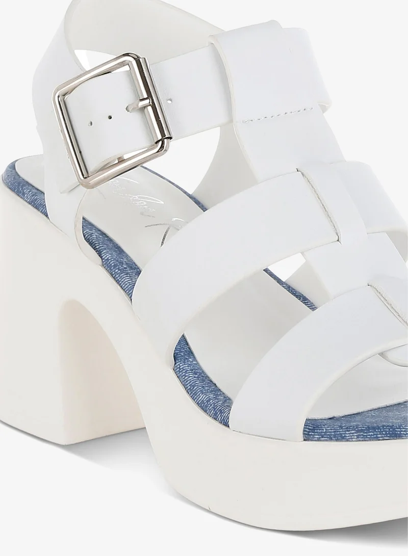 London Rag  Chunky Pin Buckle Platform Heels in White for Women | Best Price UAE