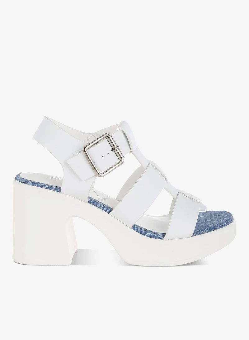 Chunky Pin Buckle Platform Heels in White
