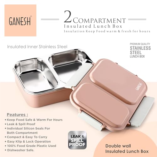 Ganesh Stainless Steel Insulated Lunch Box for School & Office, Airtight Leak-Proof, Unbreakable Lid, Snacks Tiffin Box for Kids - Image 3