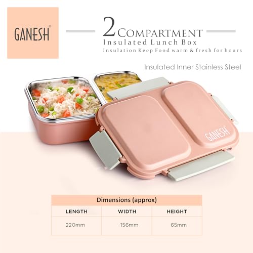 Ganesh Stainless Steel Insulated Lunch Box for School & Office, Airtight Leak-Proof, Unbreakable Lid, Snacks Tiffin Box for Kids - Image 4