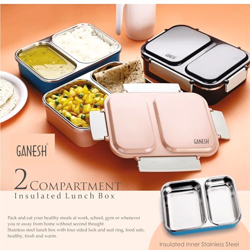 Ganesh Stainless Steel Insulated Lunch Box for School & Office, Airtight Leak-Proof, Unbreakable Lid, Snacks Tiffin Box for Kids - Image 5