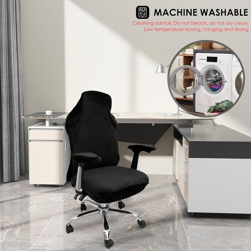 windforgecraft Computer Office Chair Cover Water Resistant Stretch Computer Office Chair Cover Removable Stretchable Universal Desk Chair Covers Anti-dust Soft Desk Chair Seat Protector (Black) - Image 3