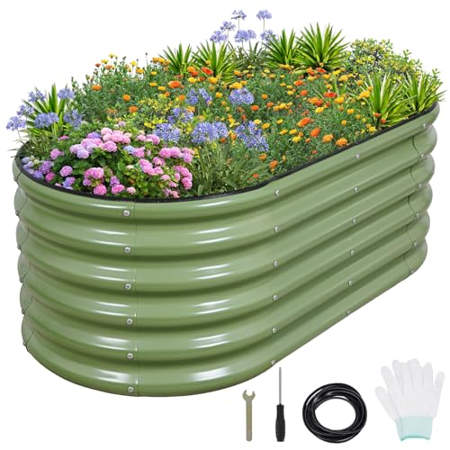 1MORE Galvanized Raised Garden Bed- Planter Garden Boxes Outdoor, Raised Beds for Gardening, 4x2x1.4ft Metal Garden Bed Kit for Vegetables Flower, Planter Raised Bed with Protective Tape & Tools.Green - Image 1