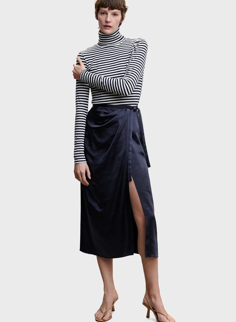 MANGO Front Slit Tie Detail Skirt
