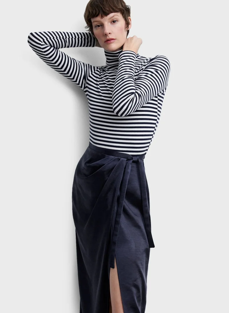 MANGO Front Slit Tie Detail Skirt