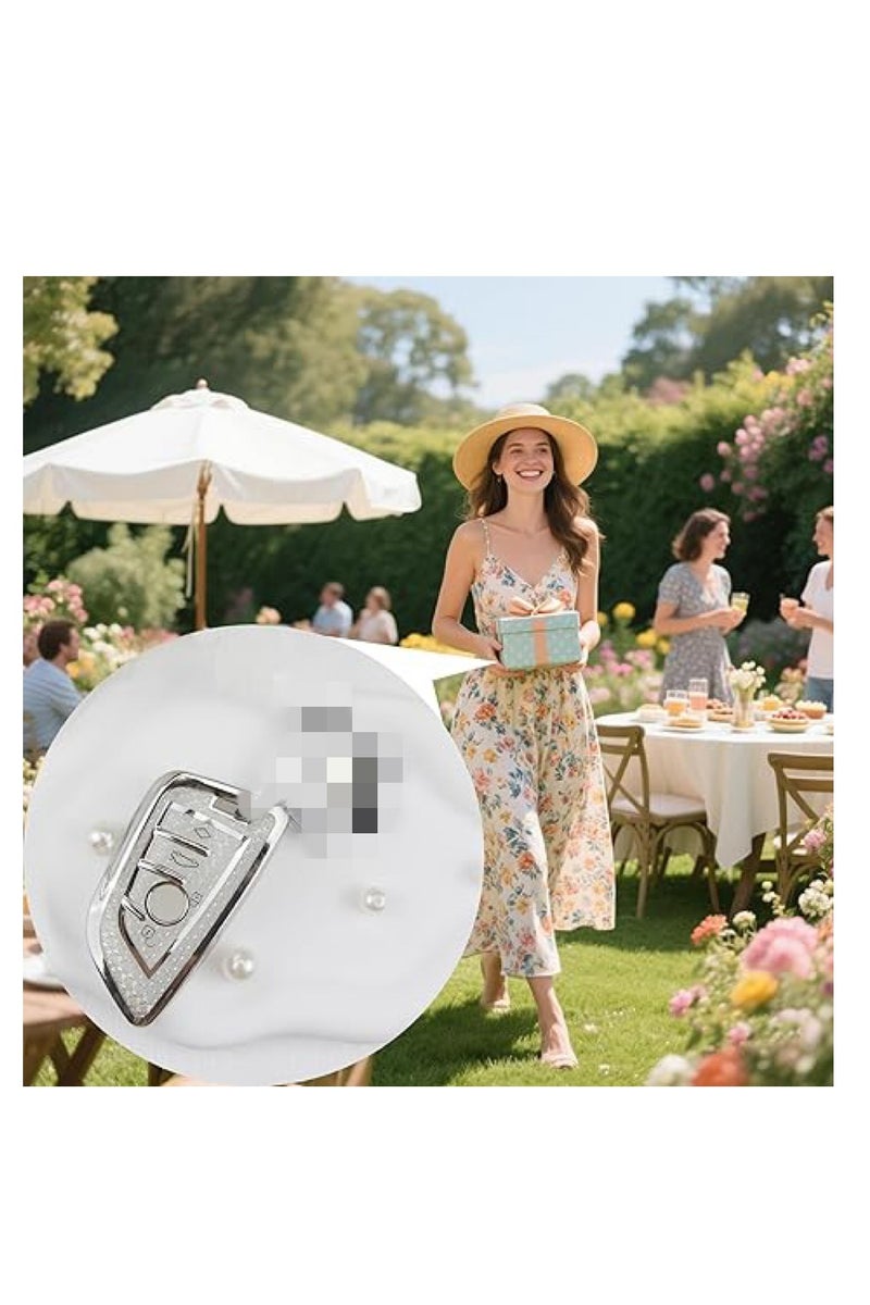 OUYoo غطاء مفتاح OUYoo مع سلسلة مفاتيح، صدفة معدنية متوافقة مع سيارات BMW من السلاسل 2، 5، 6، 7، X1، X2، X3، X5 وX6. غطاء TPU فاخر شامل للمفتاح الذكي مع سلسلة مفاتيح. (لون أبيض). - Image 4